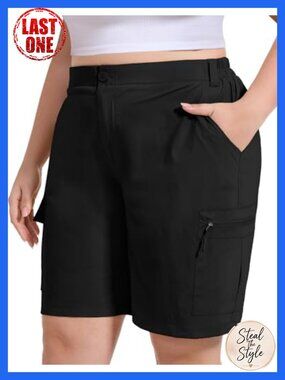Plus Size Cargo Shorts for Women 9in High Rise Quick Dry Stretch